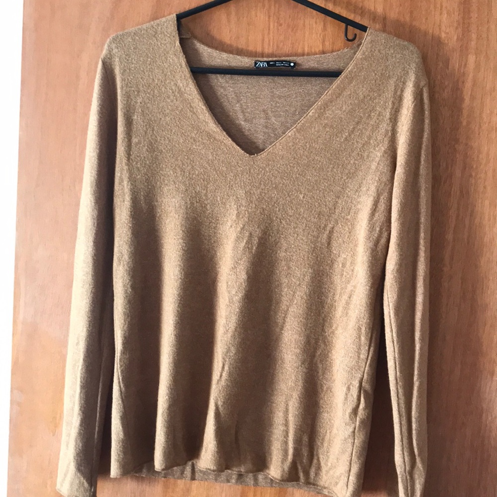 Zara Brown Knit Sweater Top Small NWOT
